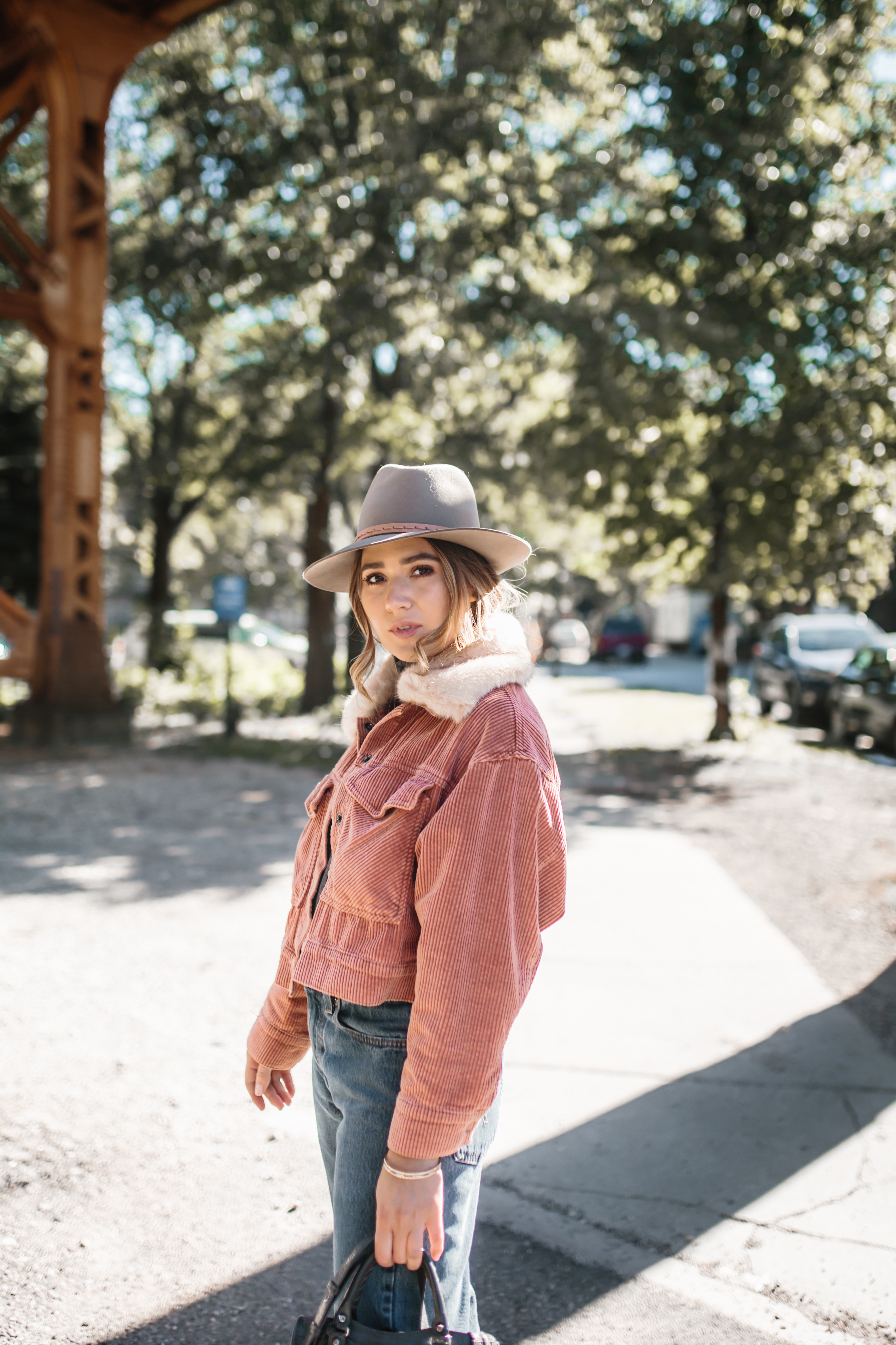 blush-courderoy-bomber-white-booties-fall-hat-denim-outfit-inspo