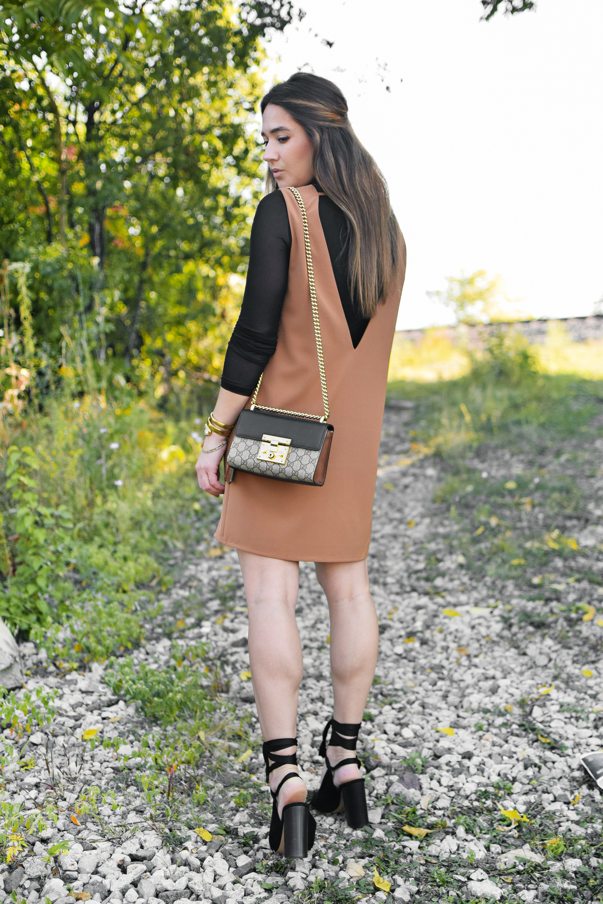 tobi-camel-shift-dress-fall-outfit-cute-style-sexy-professional-chloe-lace-up-heels-gucci-bag