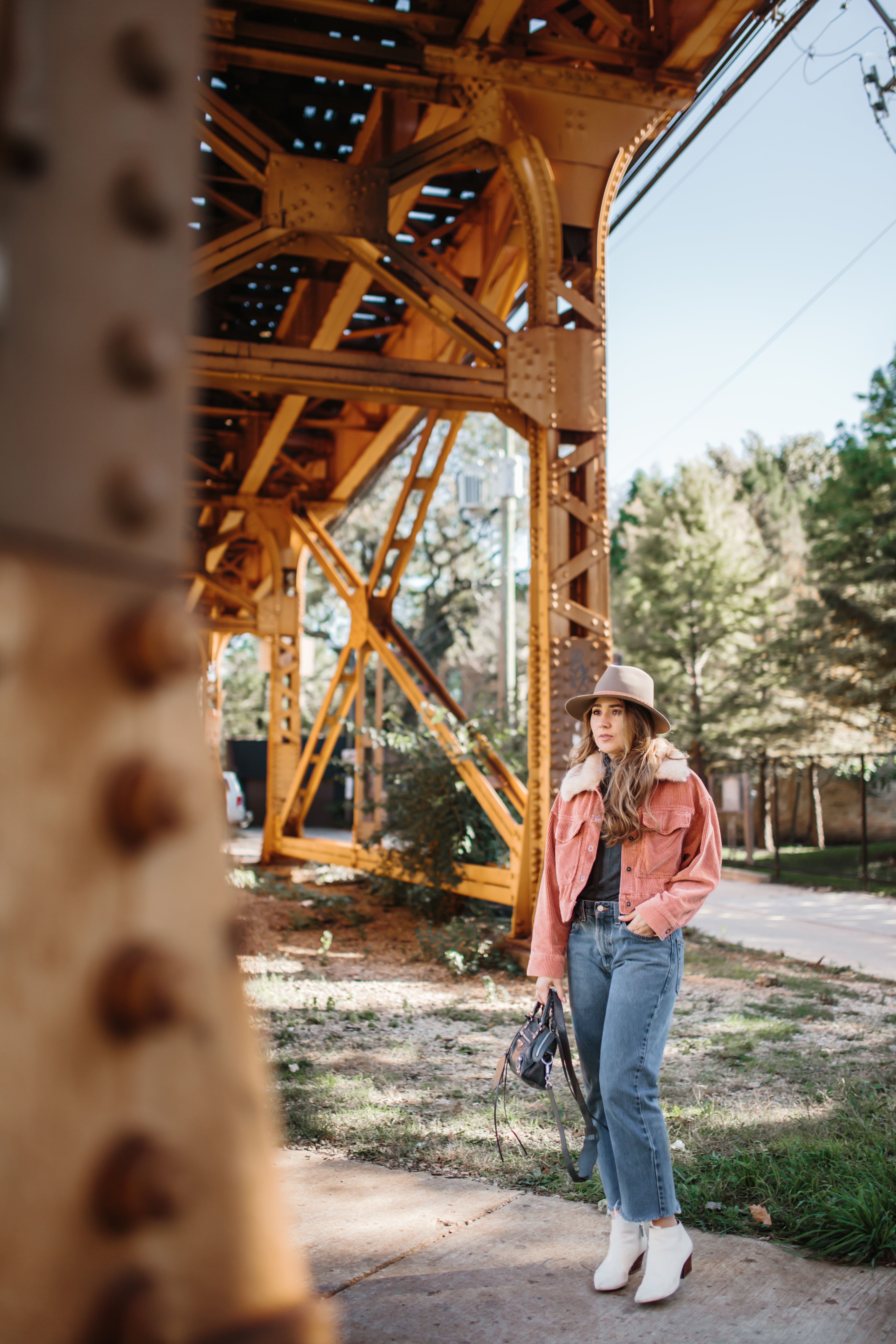 blush-courderoy-bomber-white-booties-fall-hat-denim-outfit-inspo