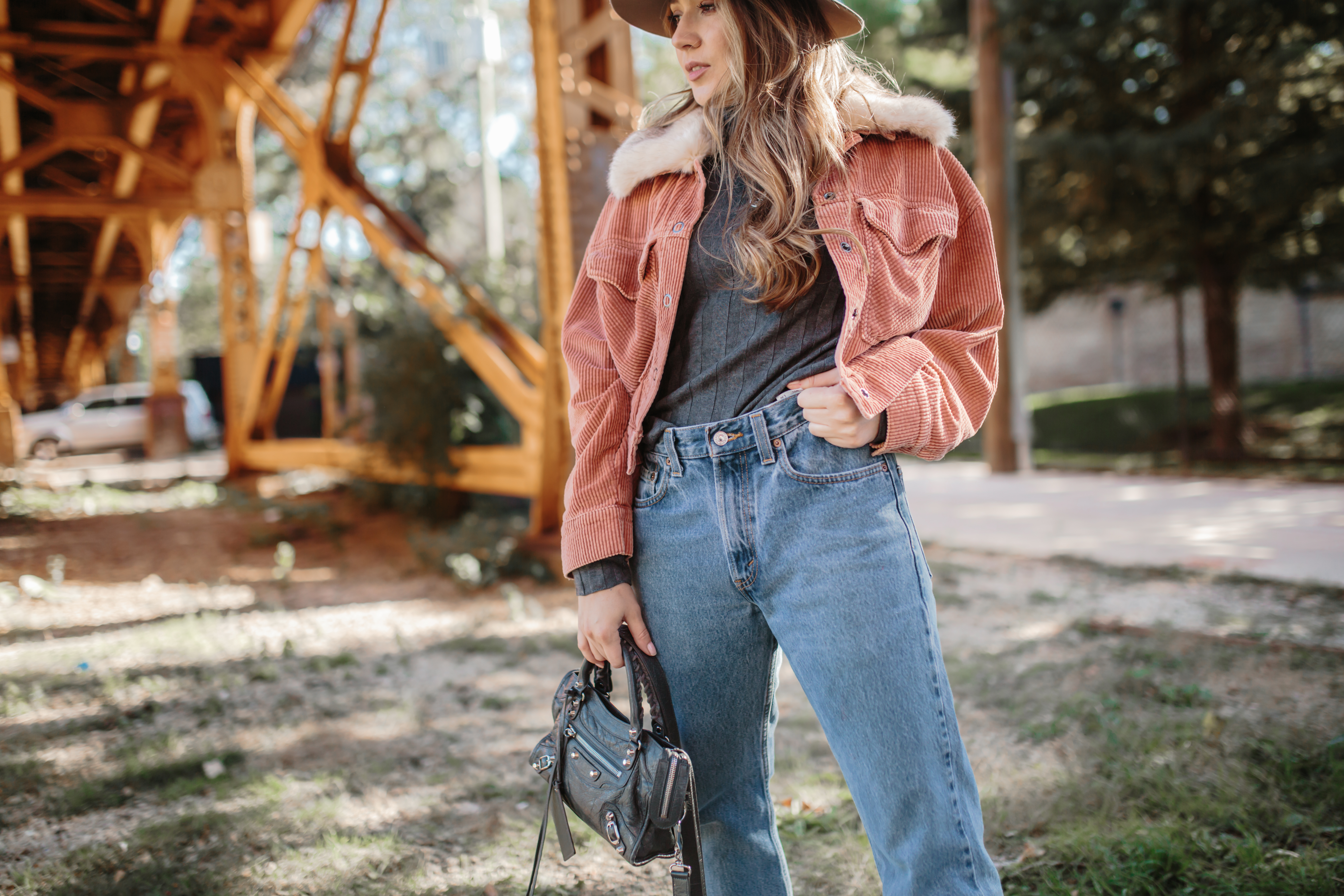 blush-courderoy-bomber-white-booties-fall-hat-denim-outfit-inspo