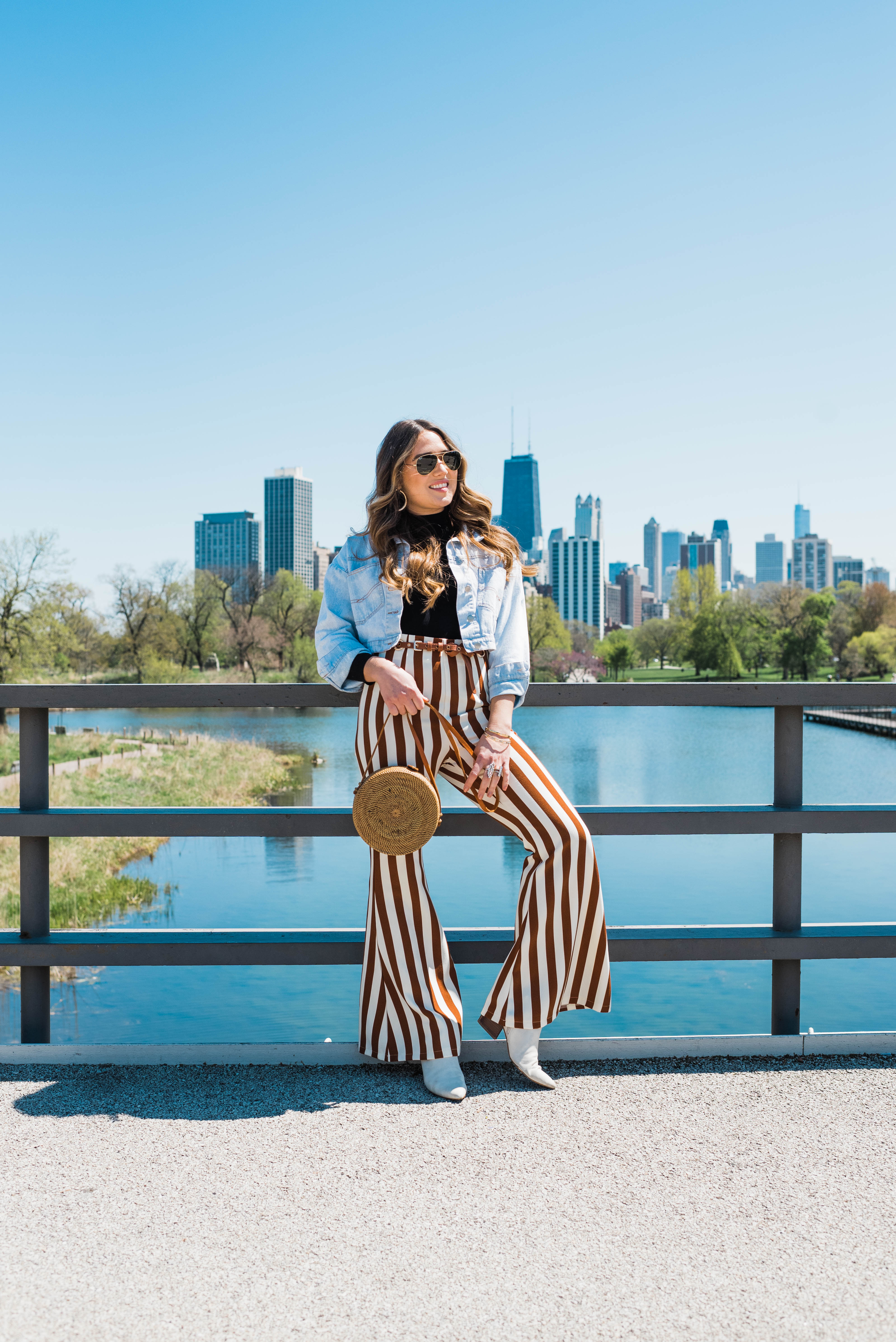 stripe-pants-jean-jacket-white-booties-spring-outfit-style