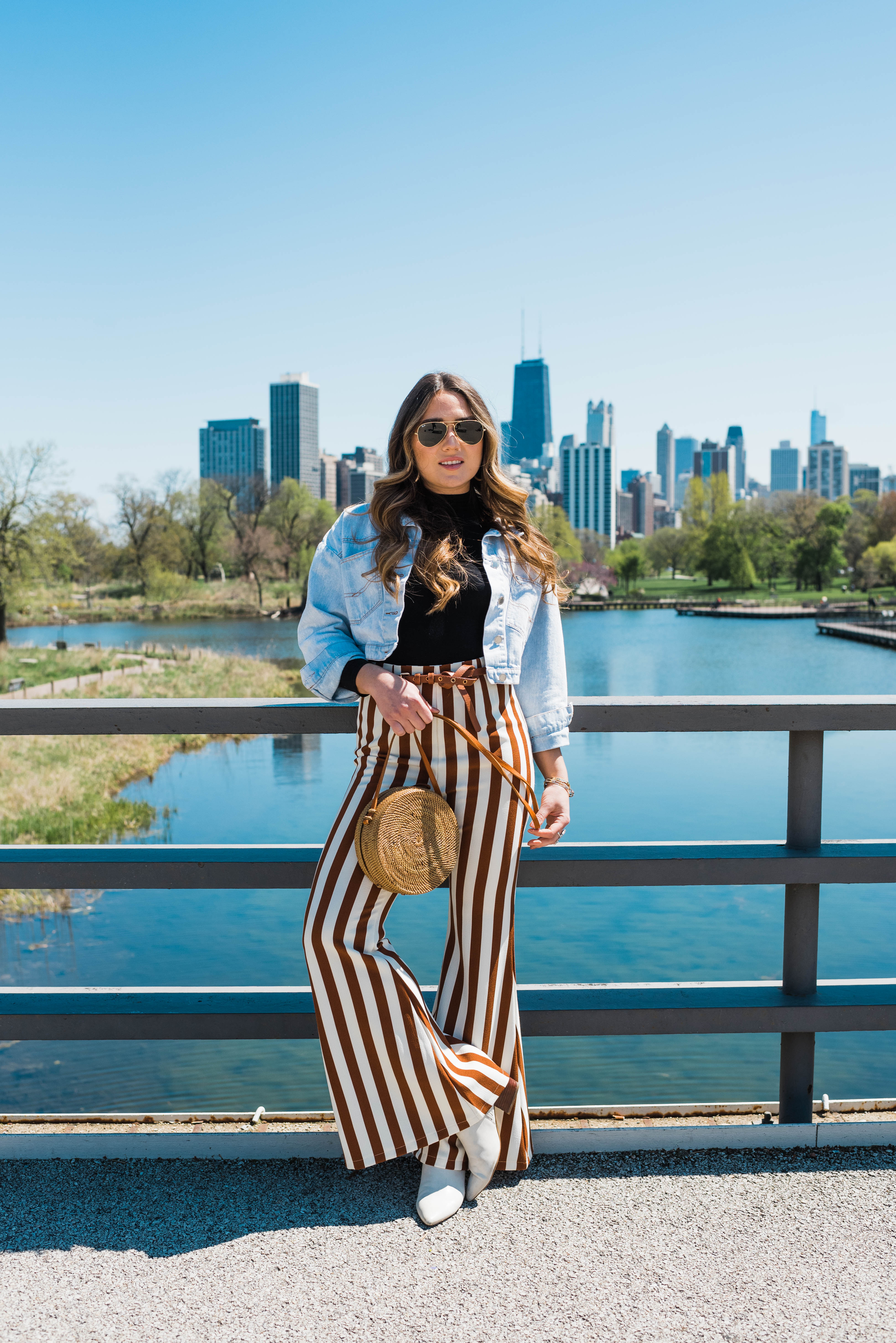 stripe-pants-jean-jacket-white-booties-spring-outfit-style