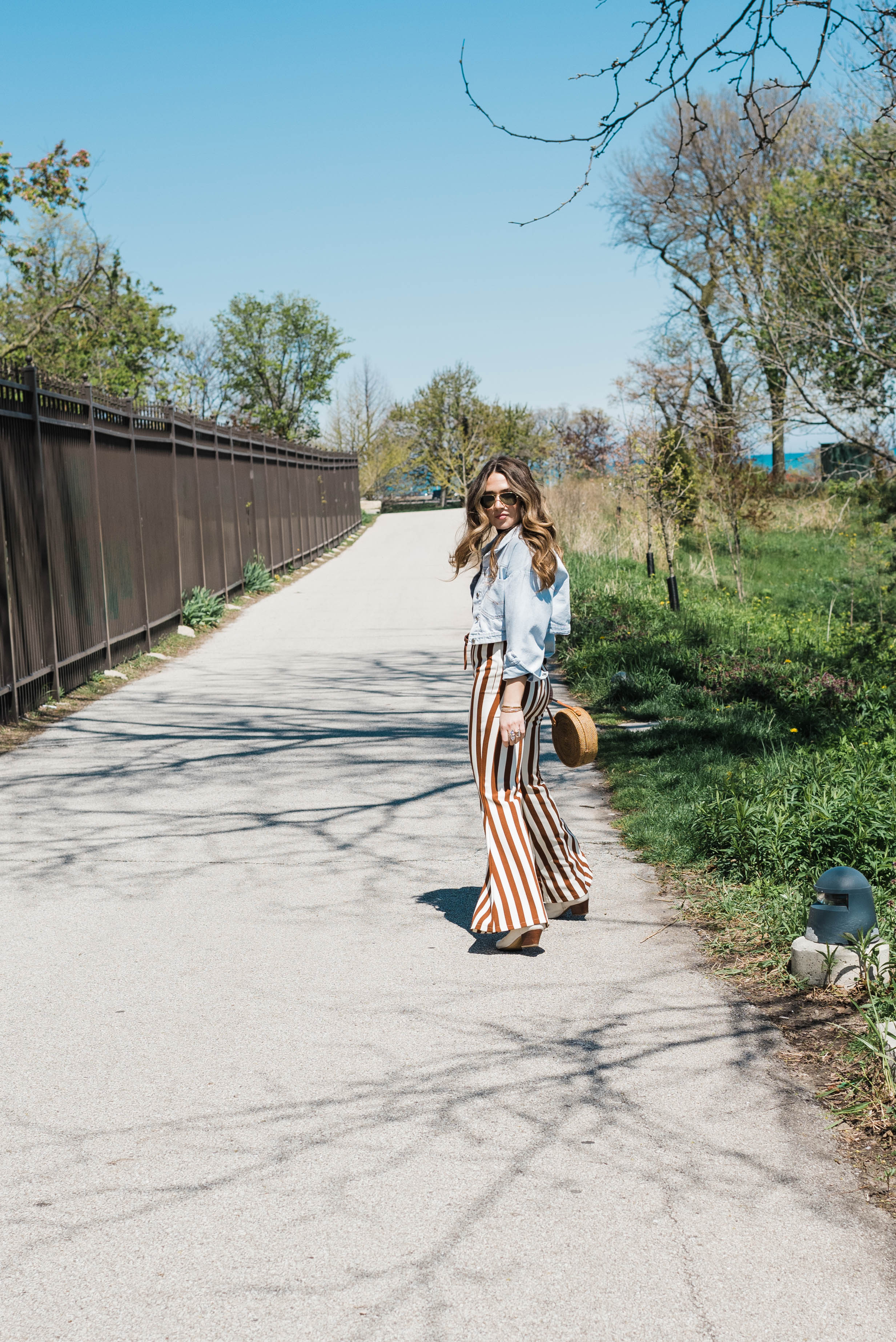 stripe-pants-jean-jacket-white-booties-spring-outfit-style