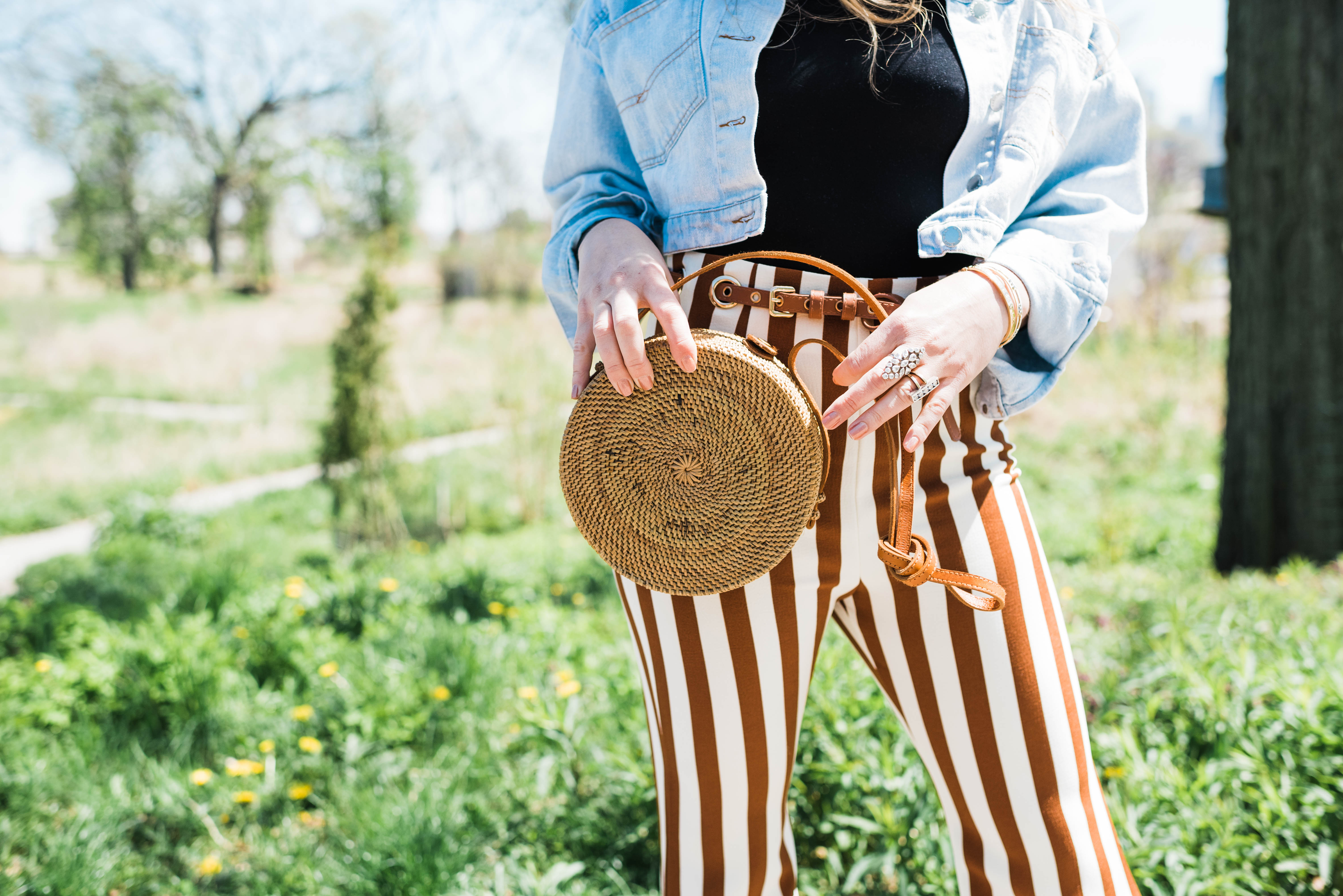 stripe-pants-jean-jacket-white-booties-spring-outfit-style