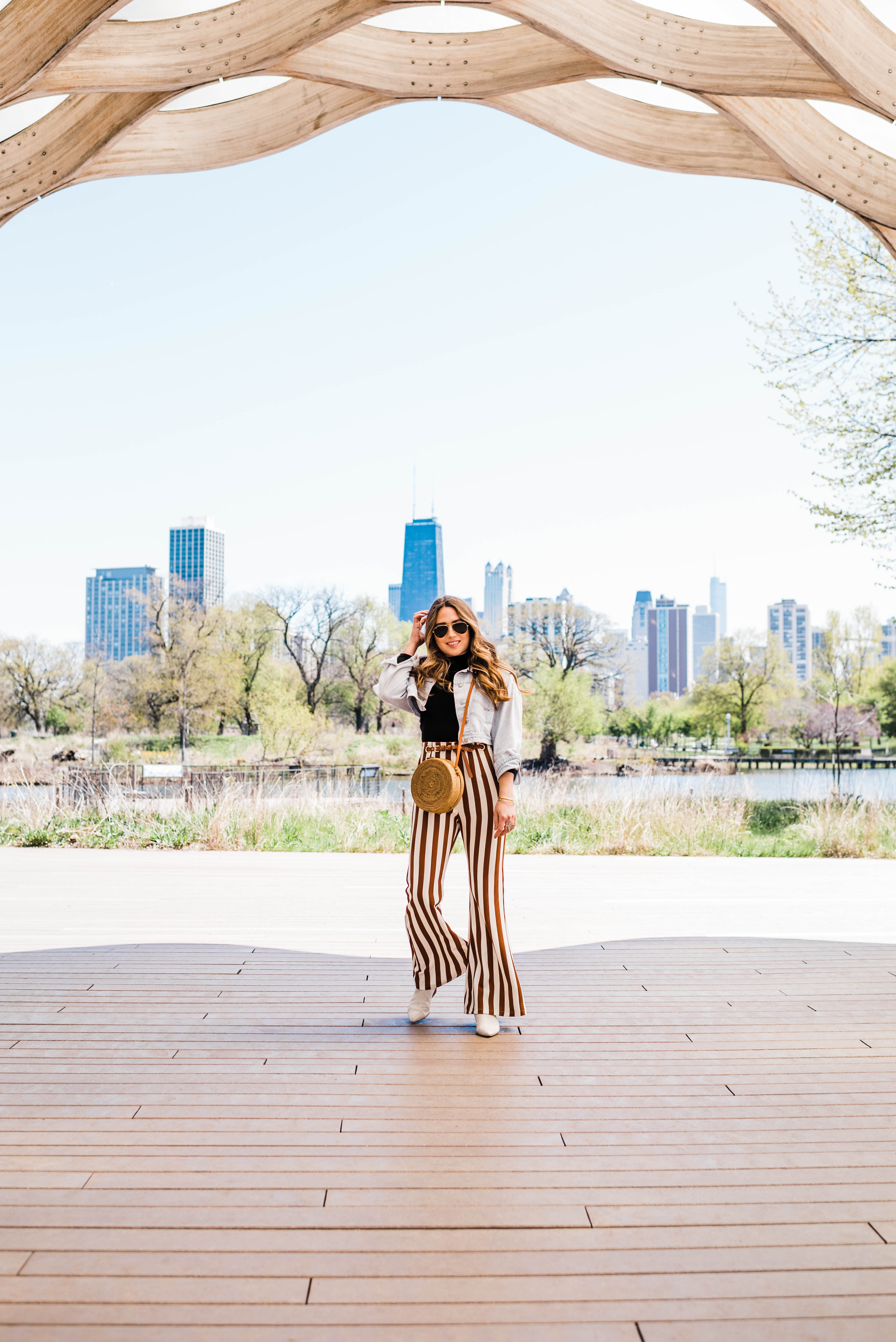 stripe-pants-jean-jacket-white-booties-spring-outfit-style