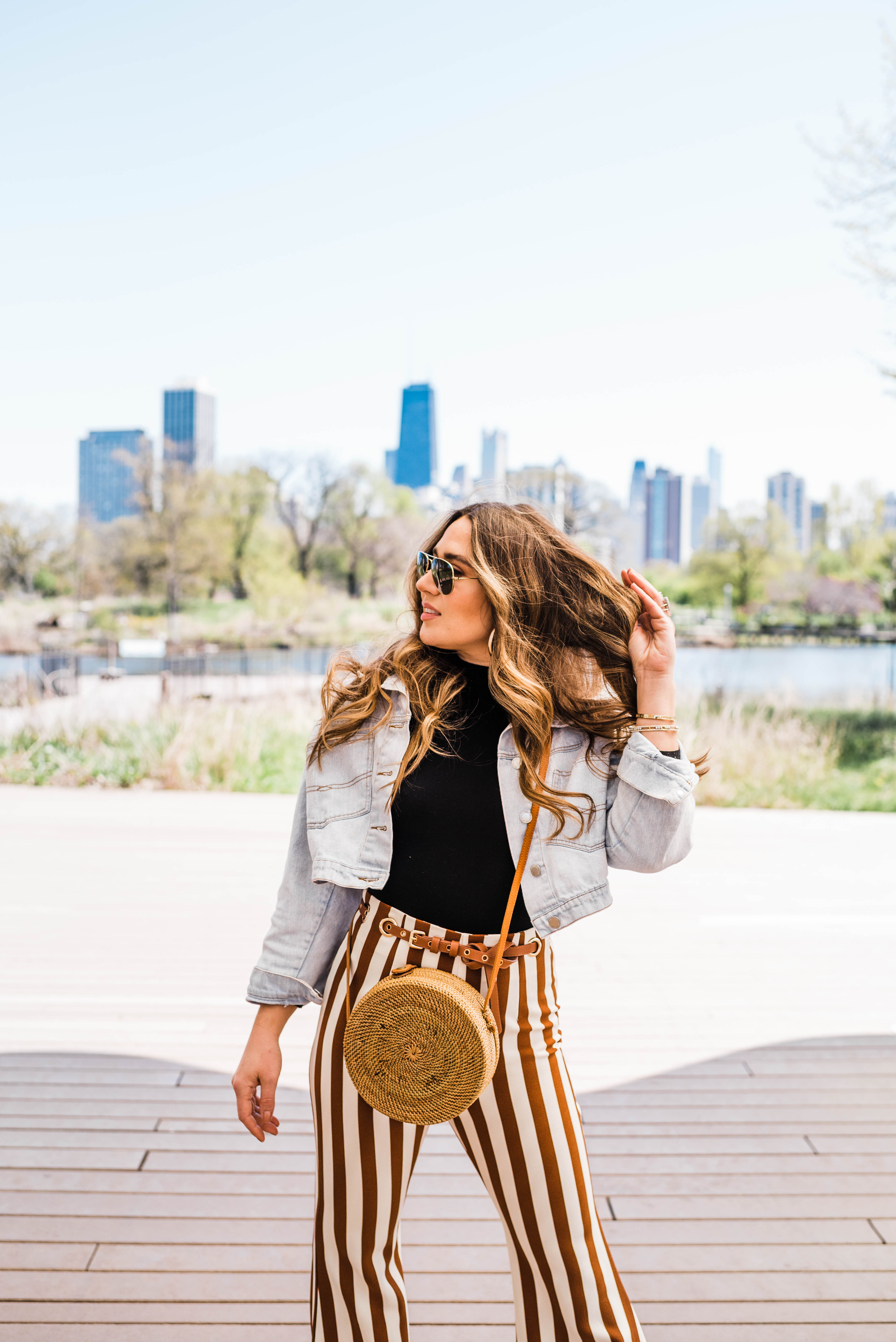 stripe-pants-jean-jacket-white-booties-spring-outfit-style