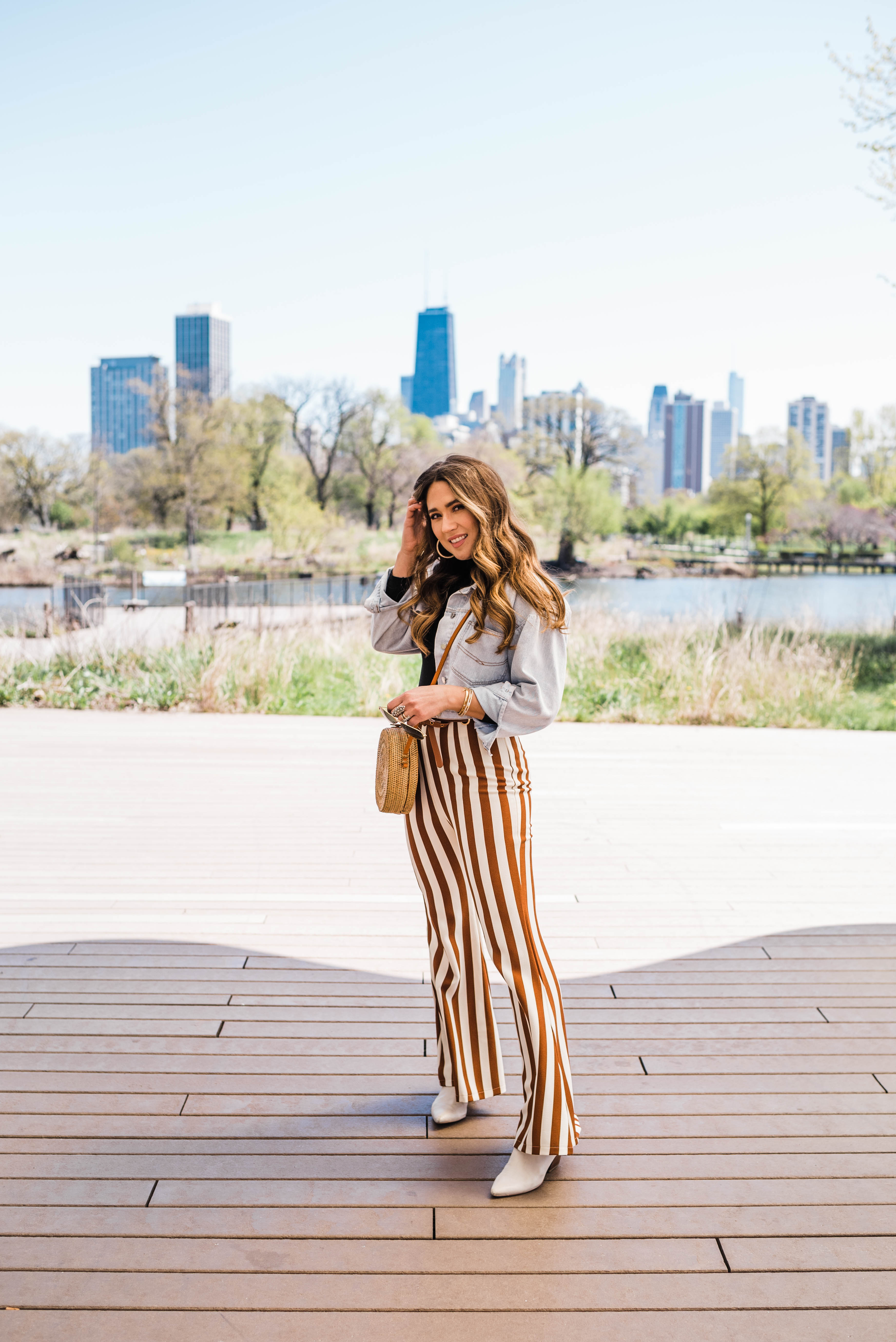 stripe-pants-jean-jacket-white-booties-spring-outfit-style