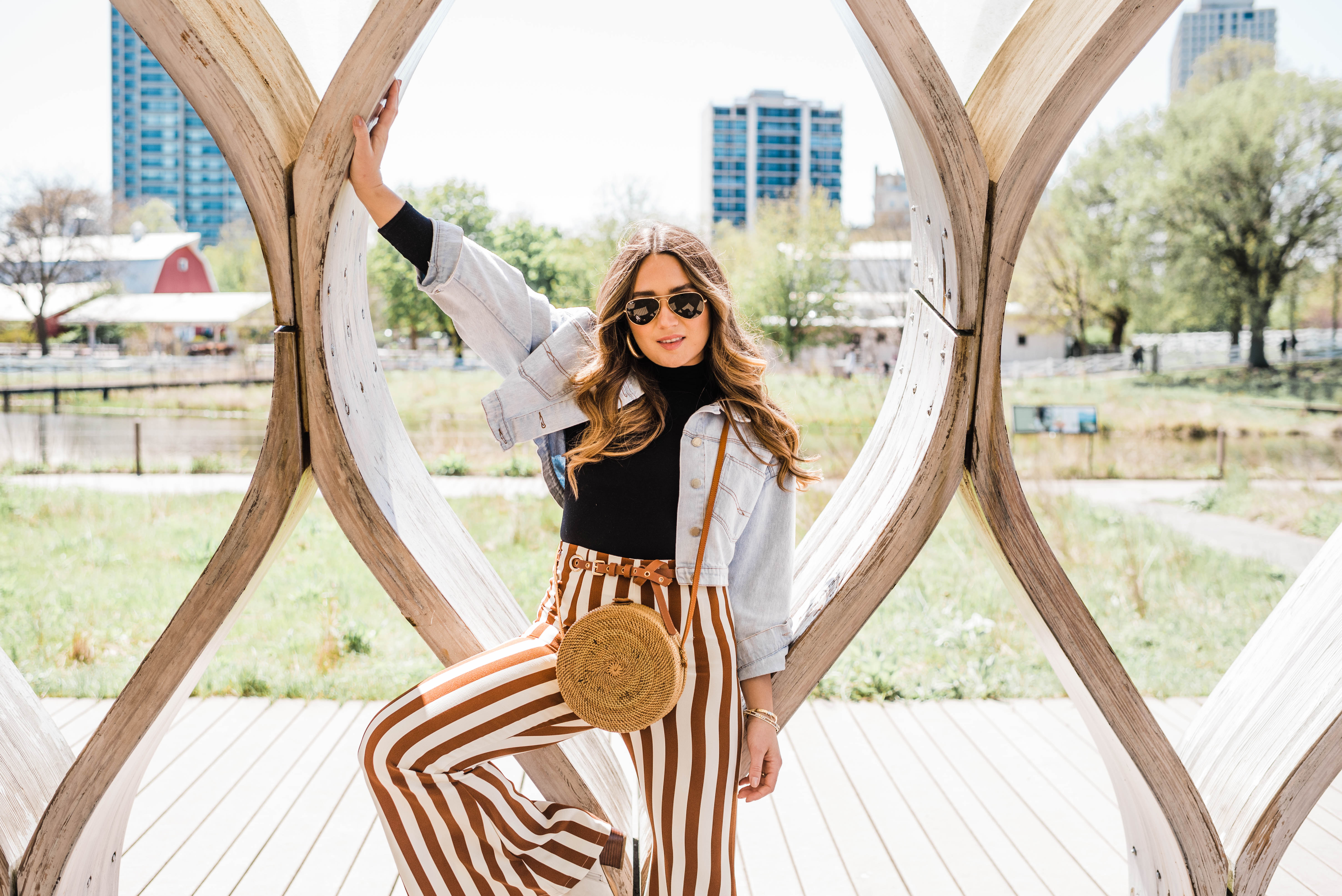 stripe-pants-jean-jacket-white-booties-spring-outfit-style