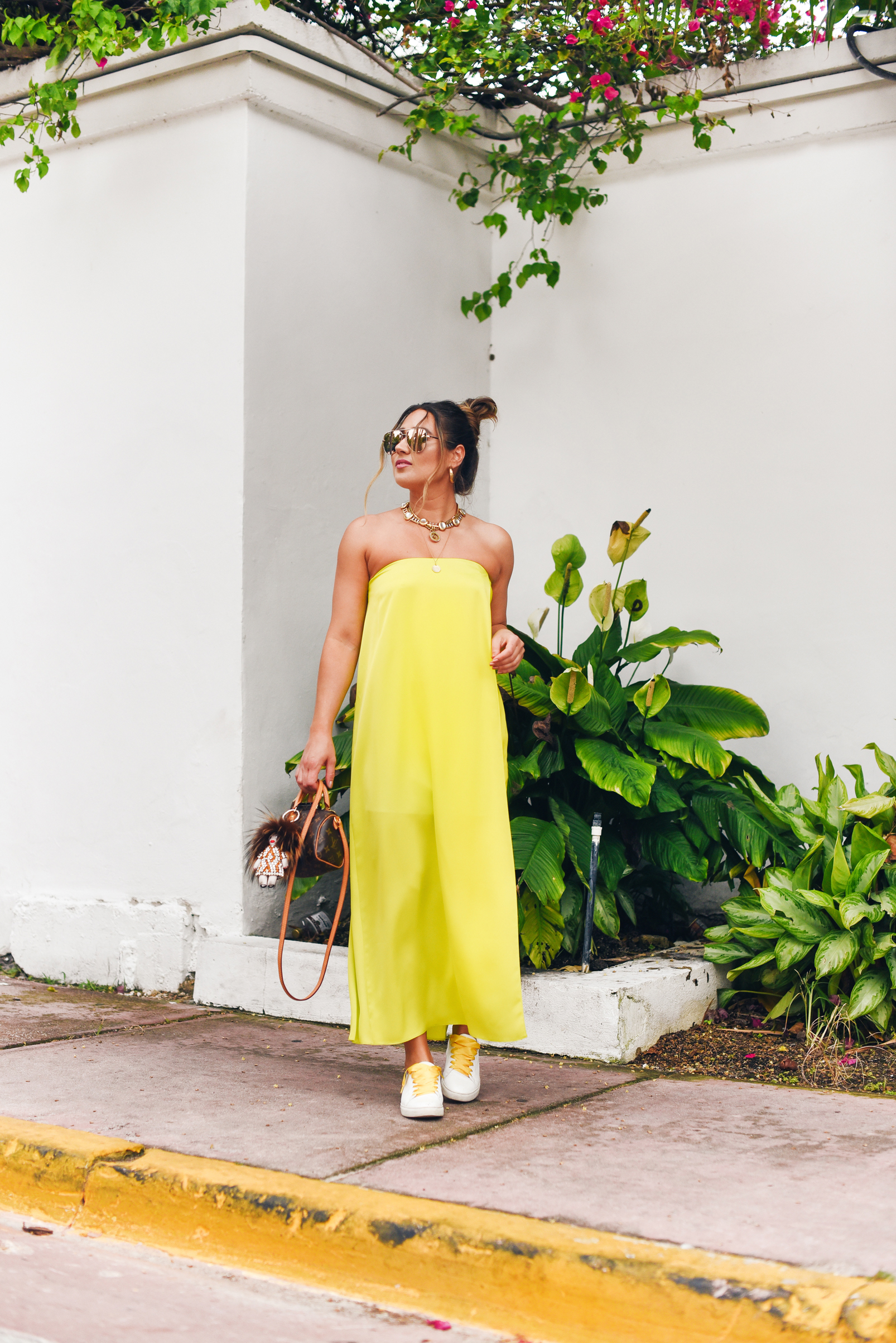 neon-green-dress-trend-sneakers-bright-laces-miami-swim-week-street-style-look