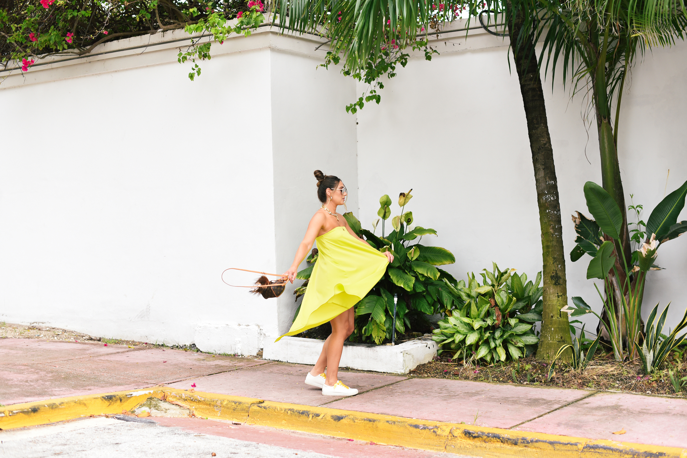 neon-green-dress-trend-sneakers-bright-laces-miami-swim-week-street-style-look