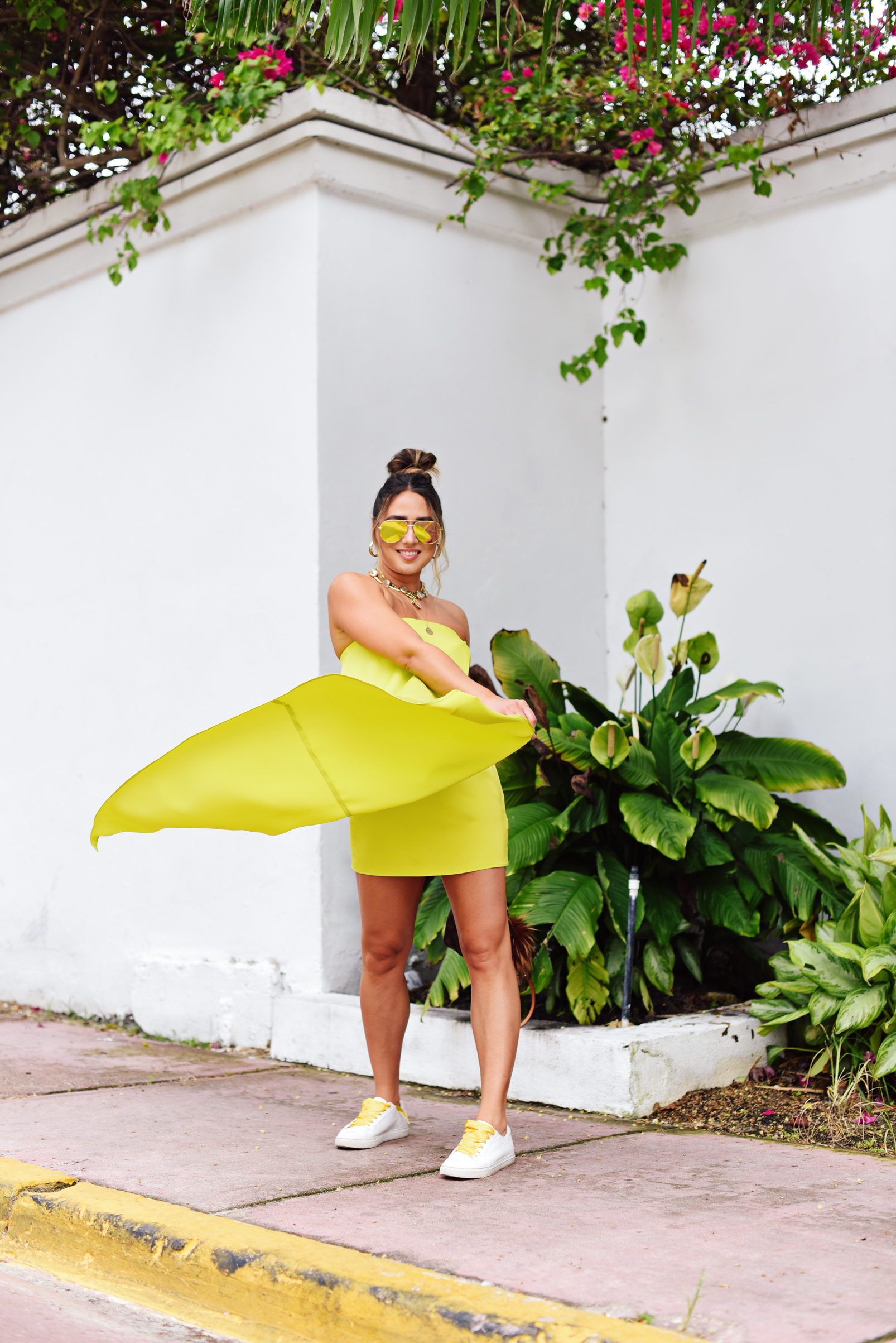 neon-green-dress-trend-sneakers-bright-laces-miami-swim-week-street-style-look