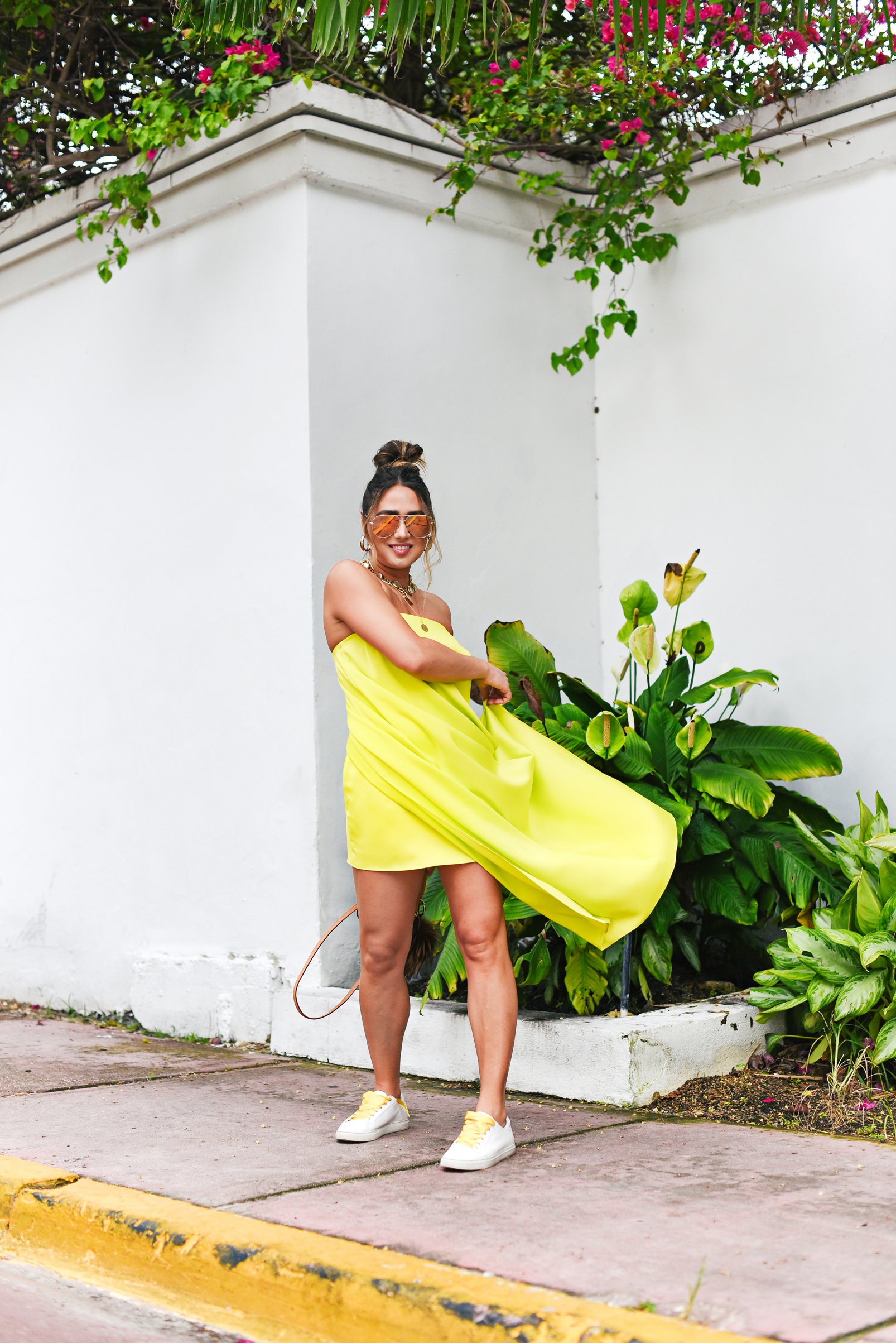 neon-green-dress-trend-sneakers-bright-laces-miami-swim-week-street-style-look