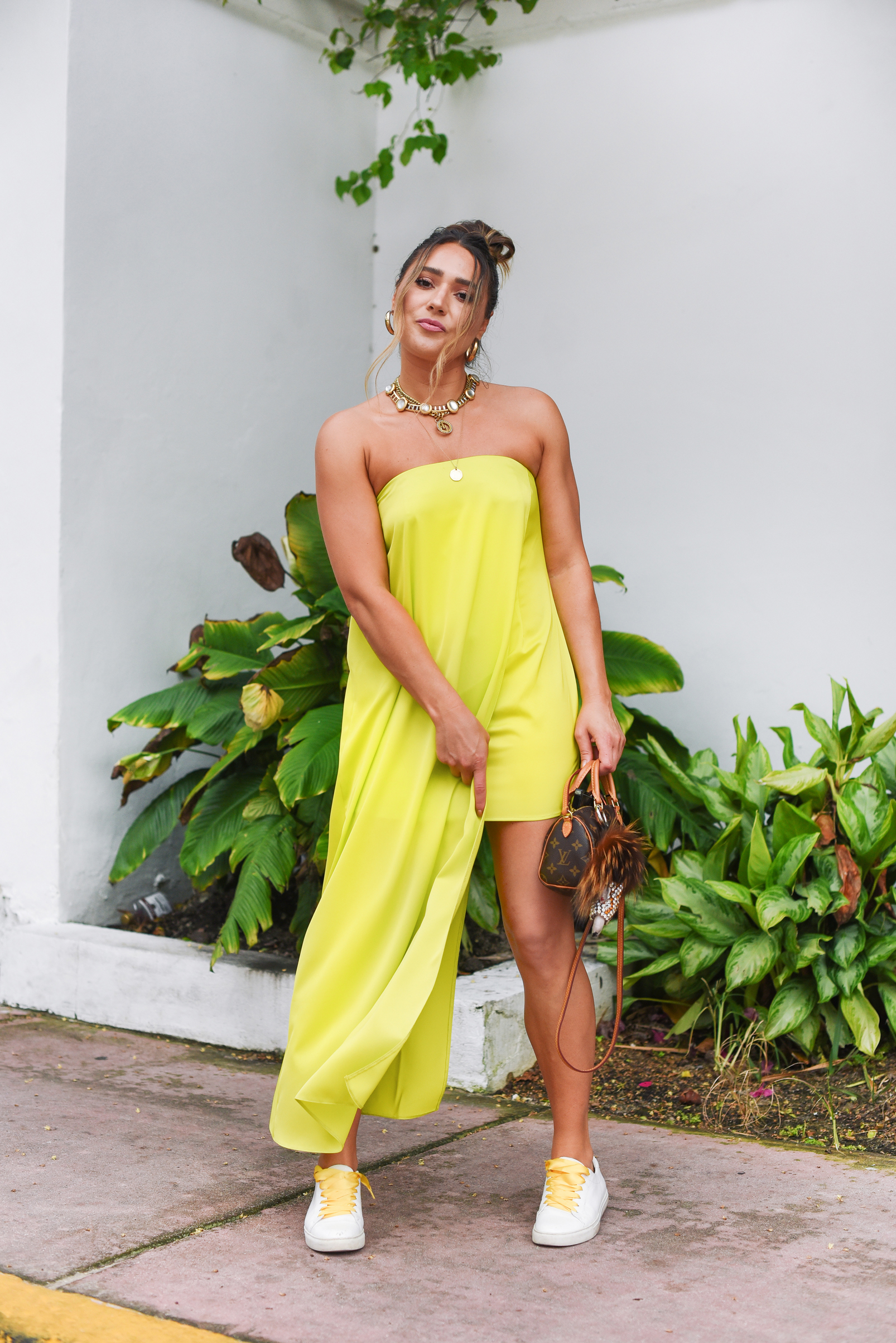 neon-green-dress-trend-sneakers-bright-laces-miami-swim-week-street-style-look