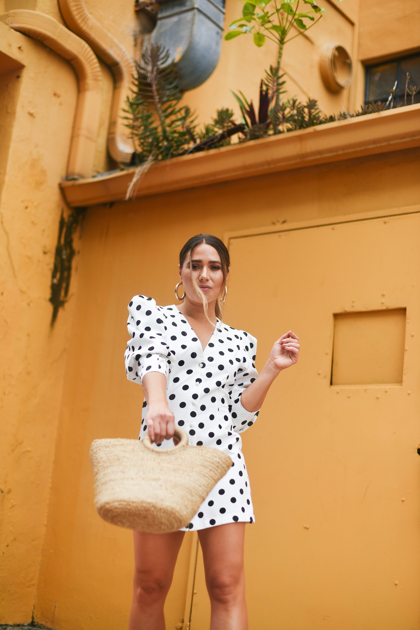 polka-dot-mini-dress-colorful-sandals-miami-street-style-look