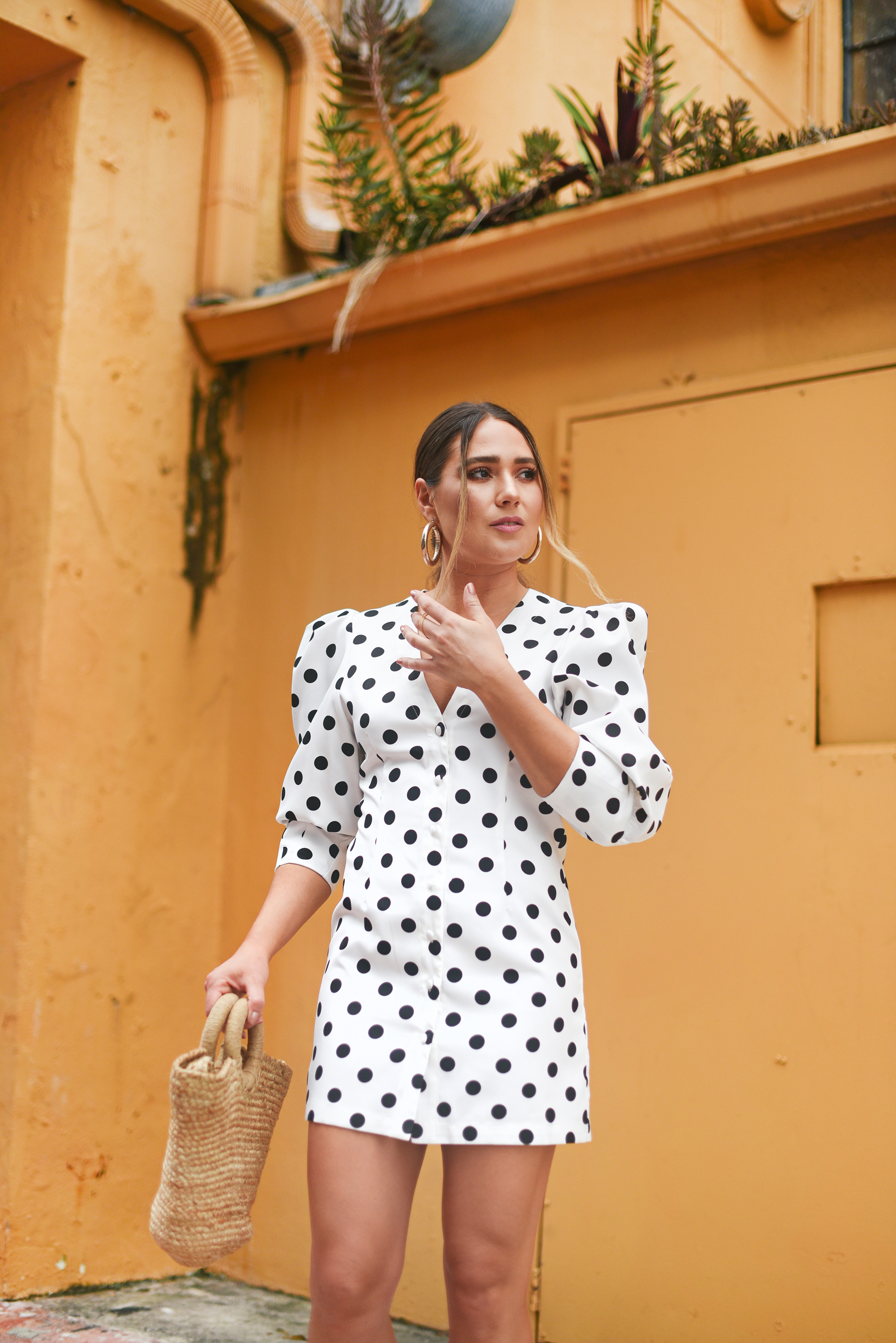 polka-dot-mini-dress-colorful-sandals-miami-street-style-look