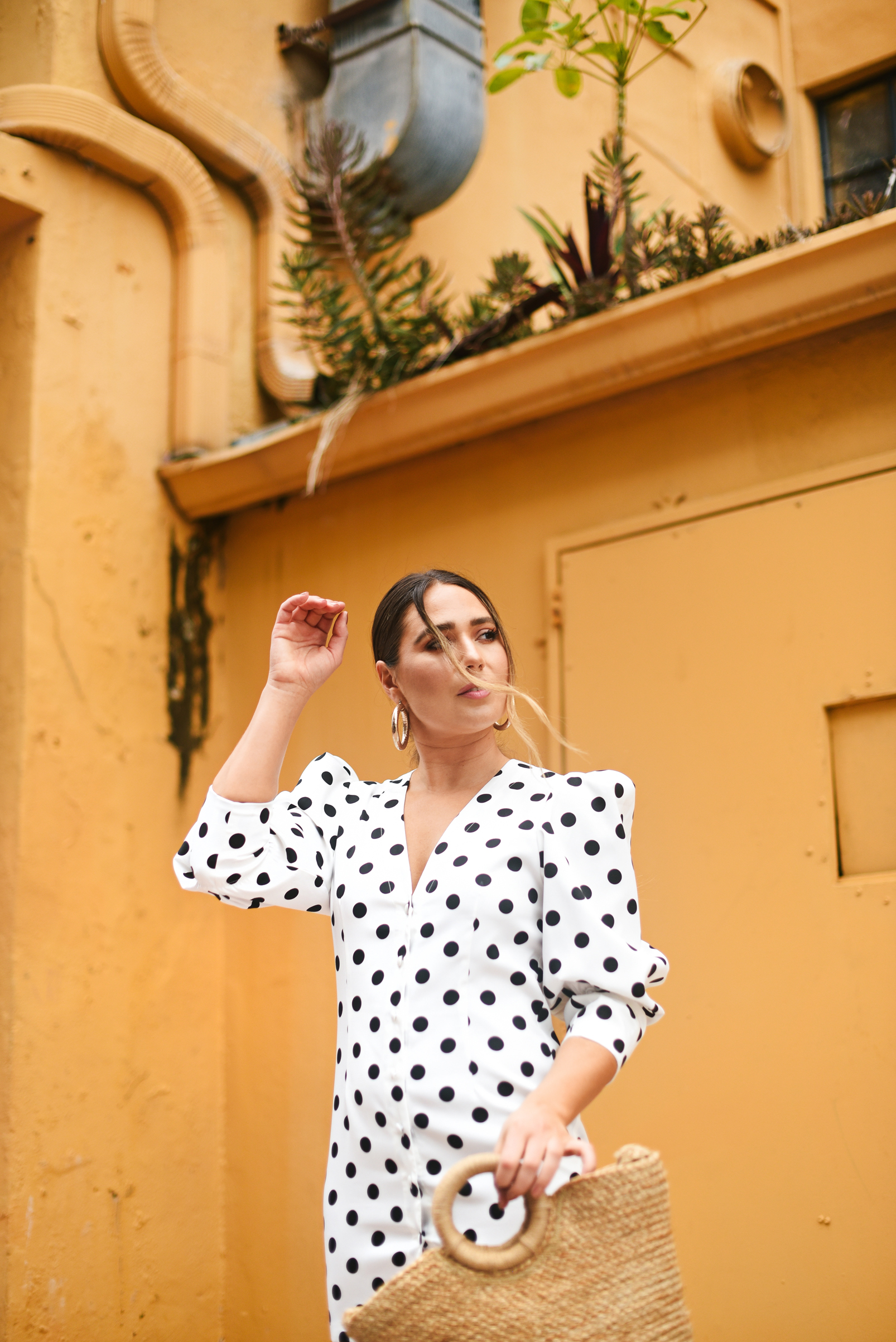 polka-dot-mini-dress-colorful-sandals-miami-street-style-look