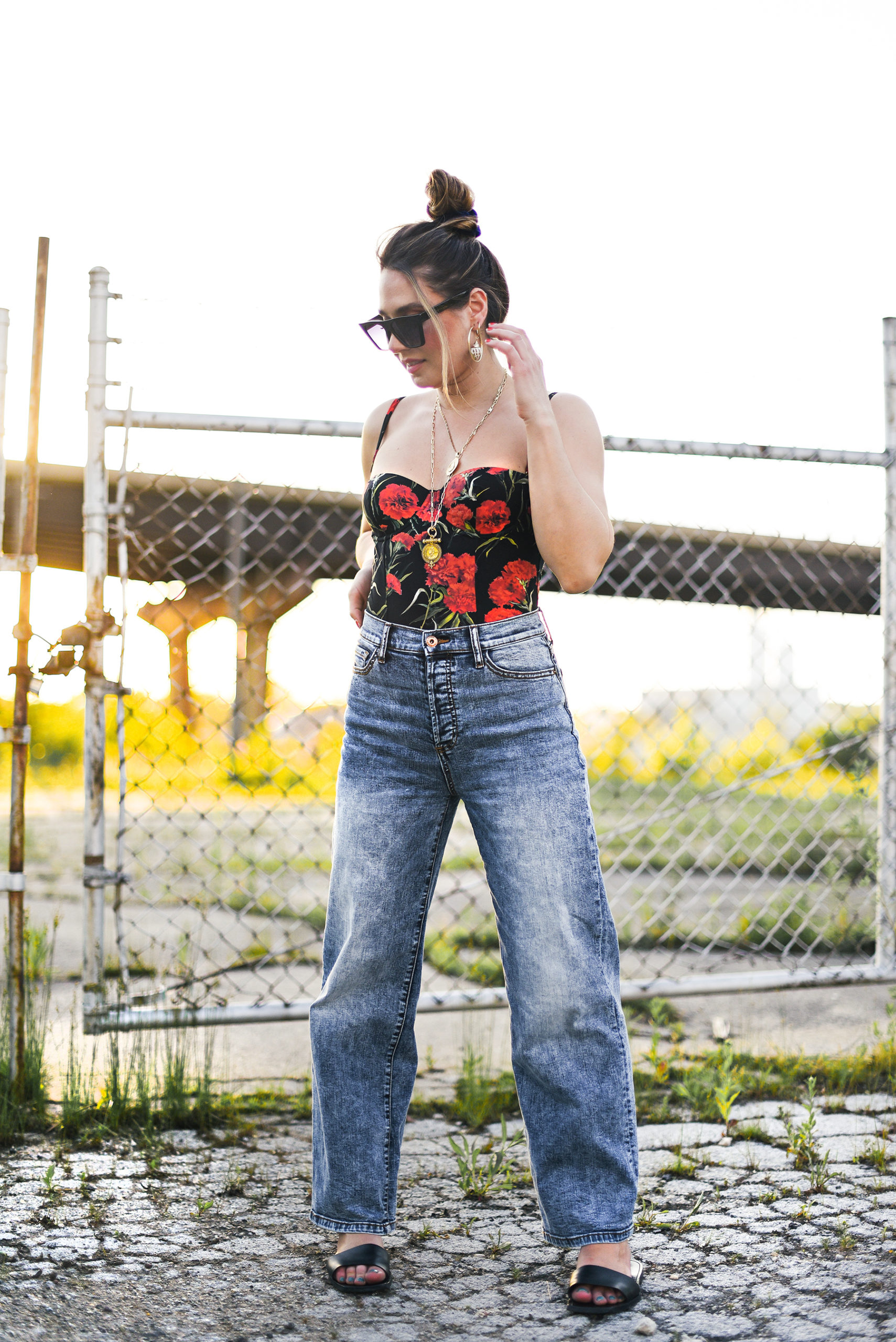 dolce-gabbana-swimsuit-styled-as-bodysuit-with-jeans-outfit-girl-street-style-summer-fashion-outfit-idea